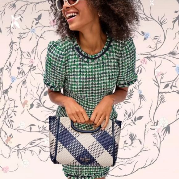 Kate Spade Akexia Gingham Blue &White Crossbody Bag with Woven Pattern - Picture 5 of 8